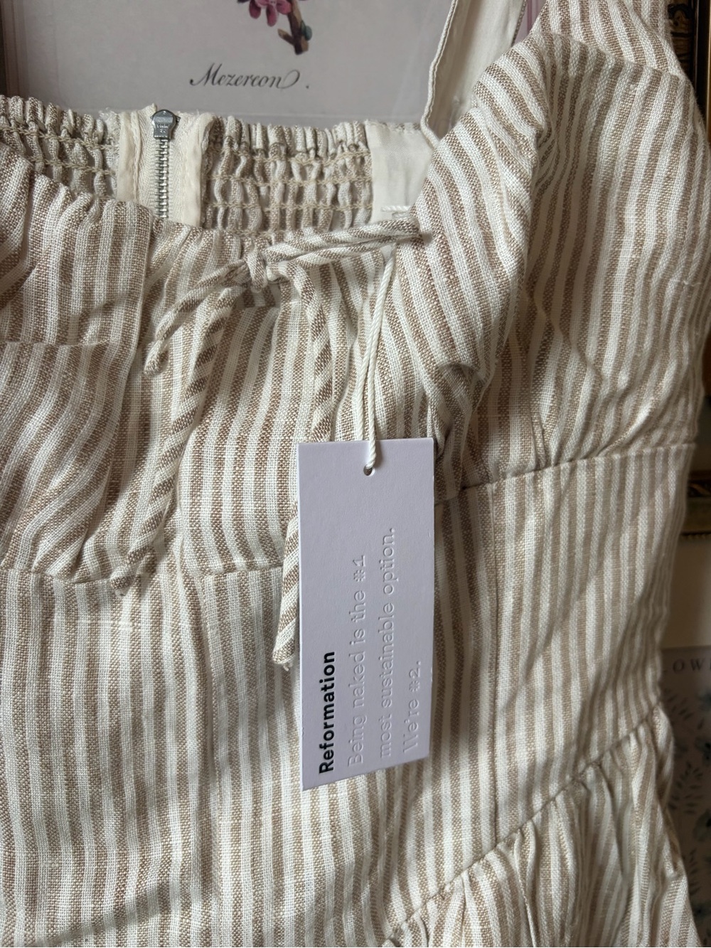 NWT Reformation Balia Linen Dress Striped Beige 10 - Picture 7 of 8